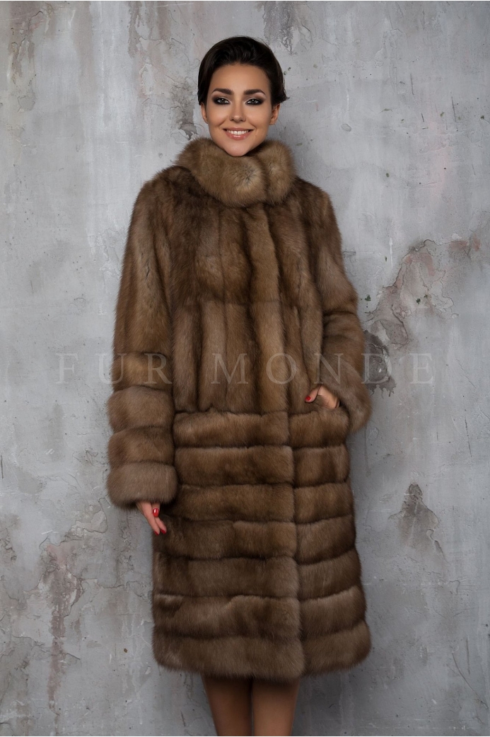 Шуба из меха куницы 105 см воротник стойка 3018
