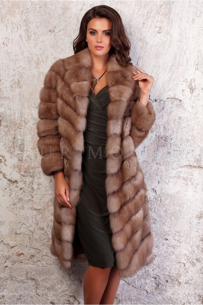 Шуба из меха куницы с воротником 105 см 3063
