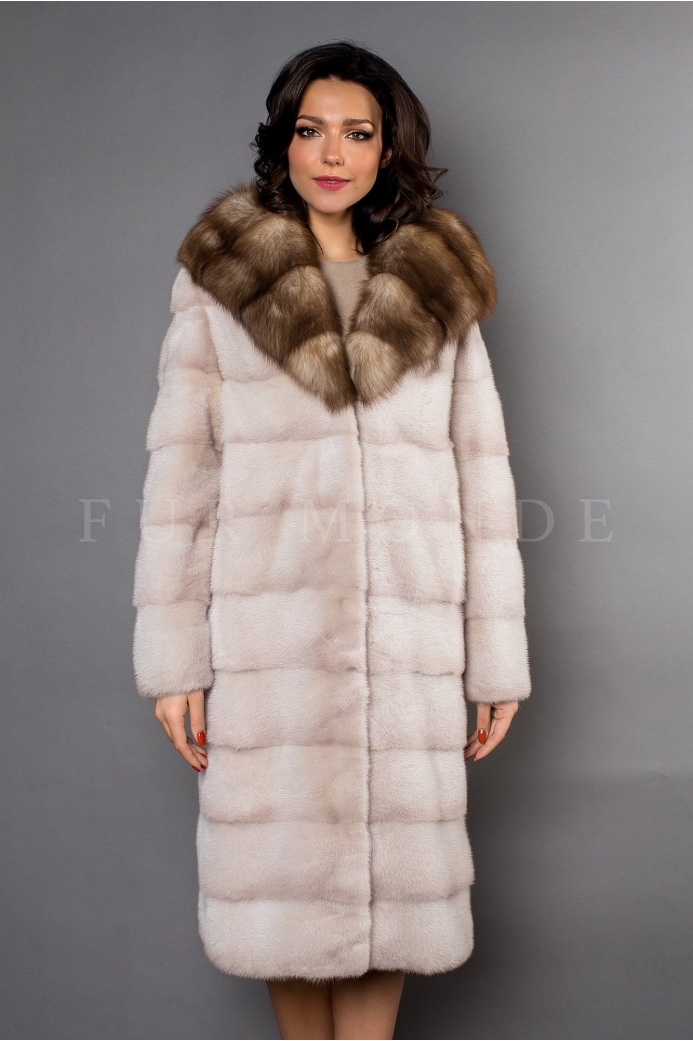 Норковая шуба с капюшоном из куницы 110 см 1148