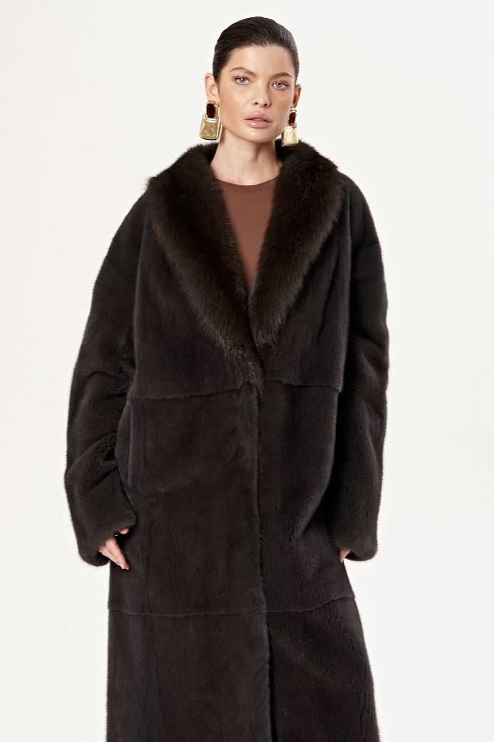 Норковая шуба с шалевым воротом из куницы 1066