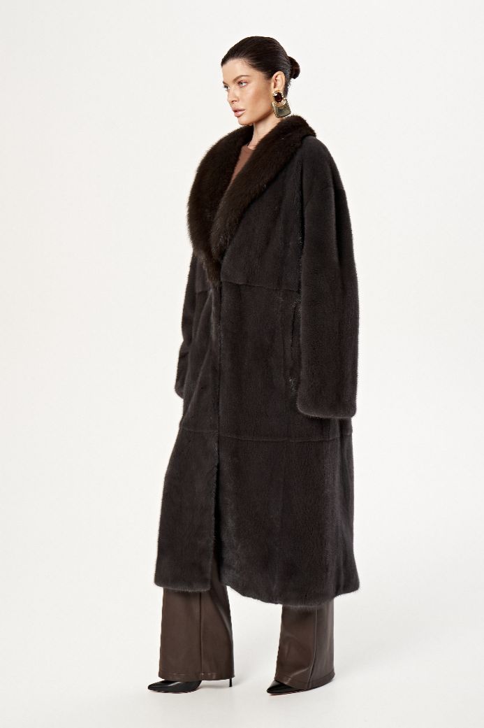 Норковая шуба с шалевым воротом из куницы 1066