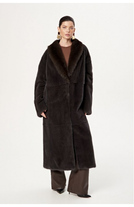 Норковая шуба с шалевым воротом из куницы 1066