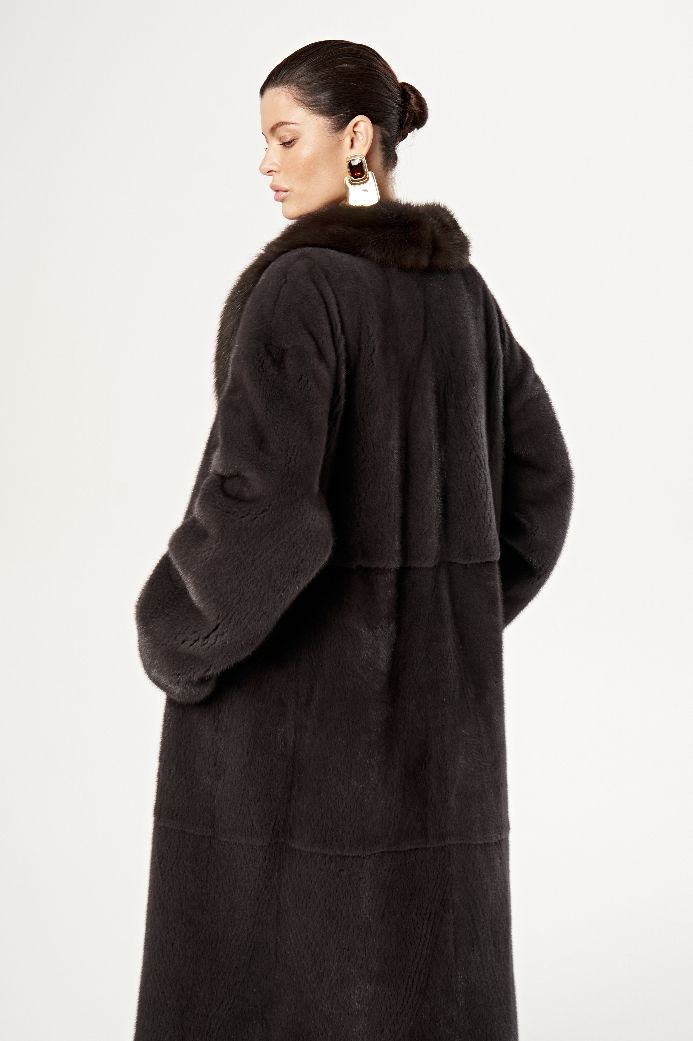 Норковая шуба с шалевым воротом из куницы 1066