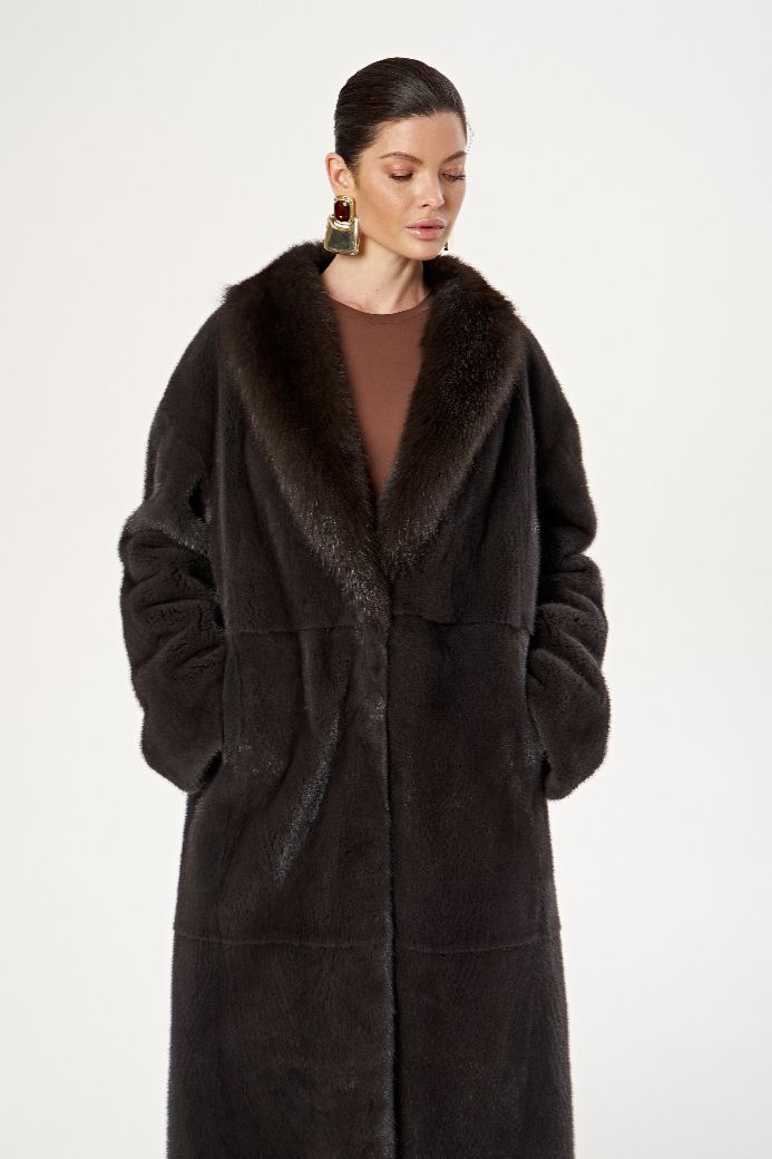 Норковая шуба с шалевым воротом из куницы 1066