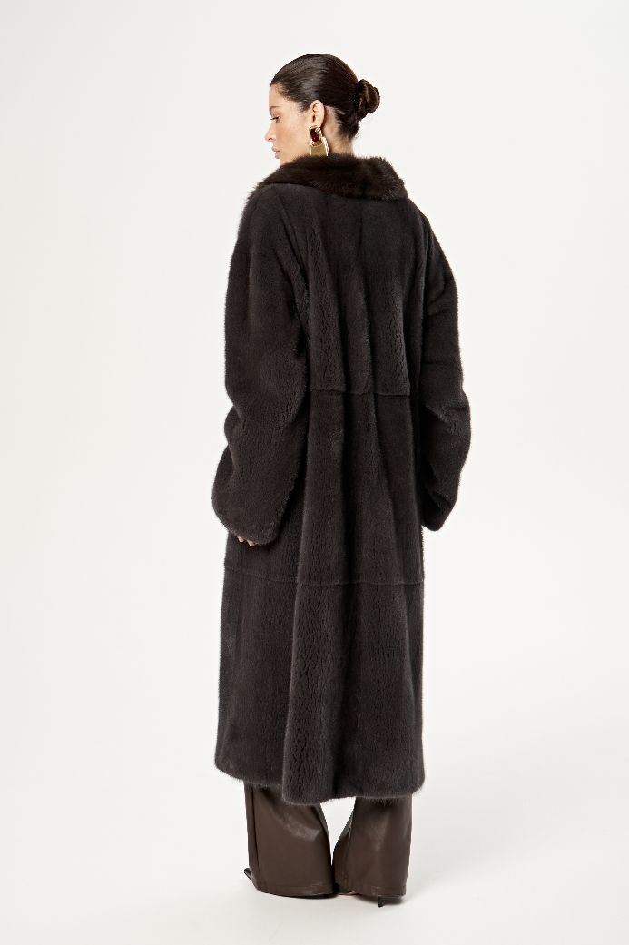 Норковая шуба с шалевым воротом из куницы 1066