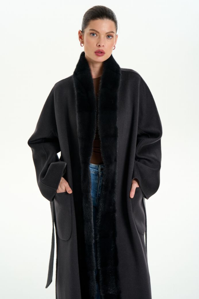 Кашемировое пальто с мехом норки 1074