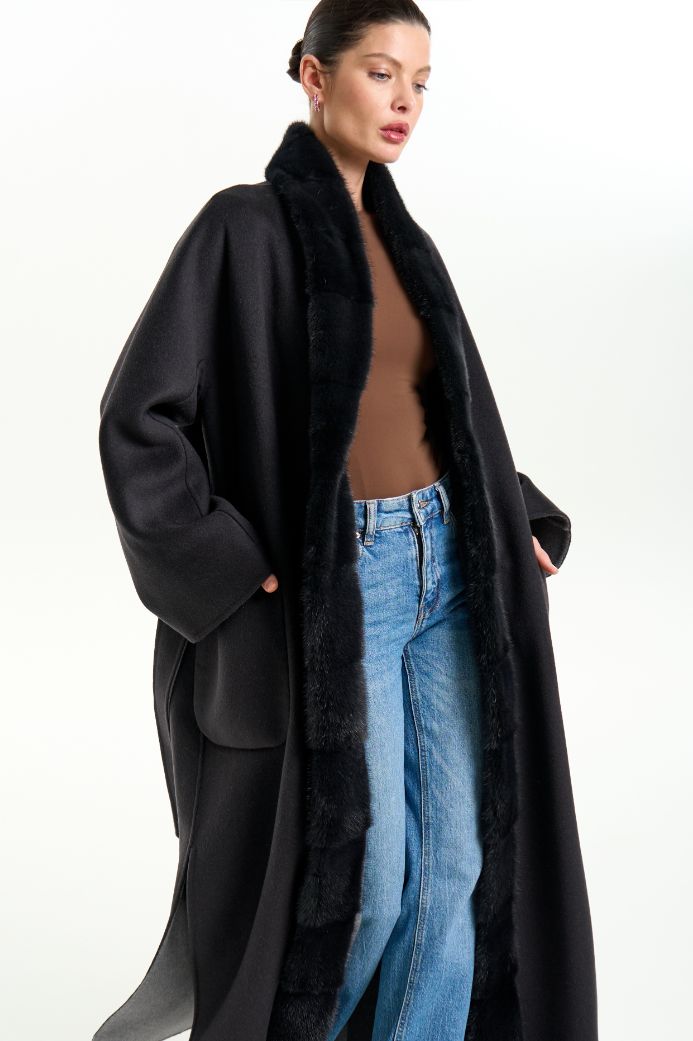 Кашемировое пальто с мехом норки 1074
