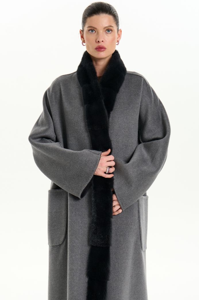 Кашемировое пальто с мехом норки 1075