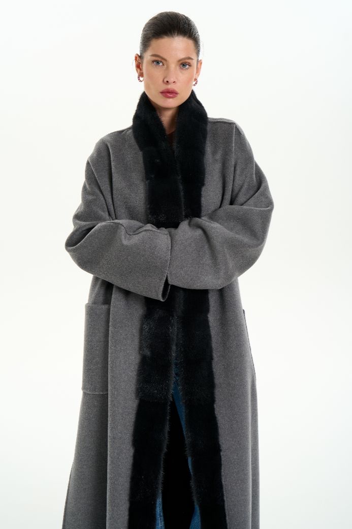 Кашемировое пальто с мехом норки 1075