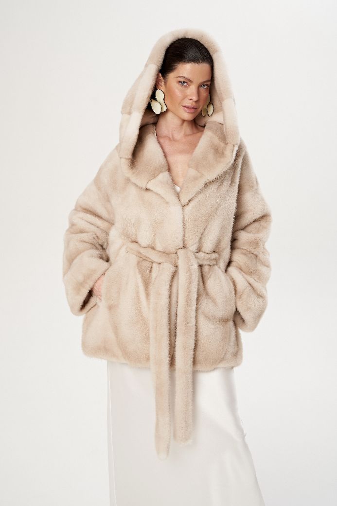 Норковая шуба с капюшоном 1224