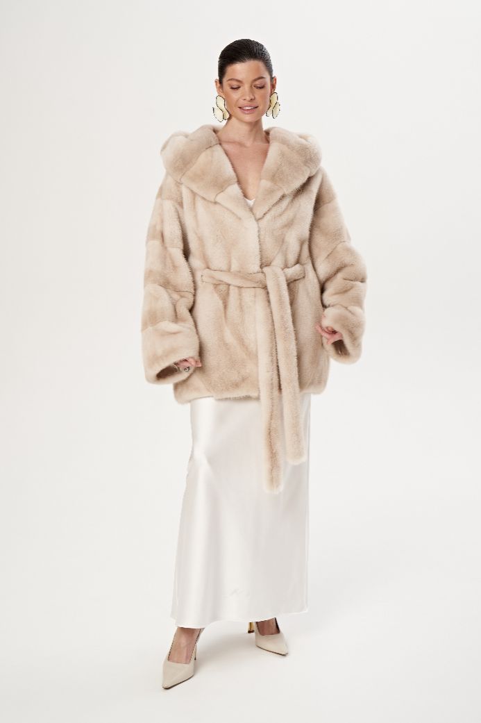 Норковая шуба с капюшоном 1224