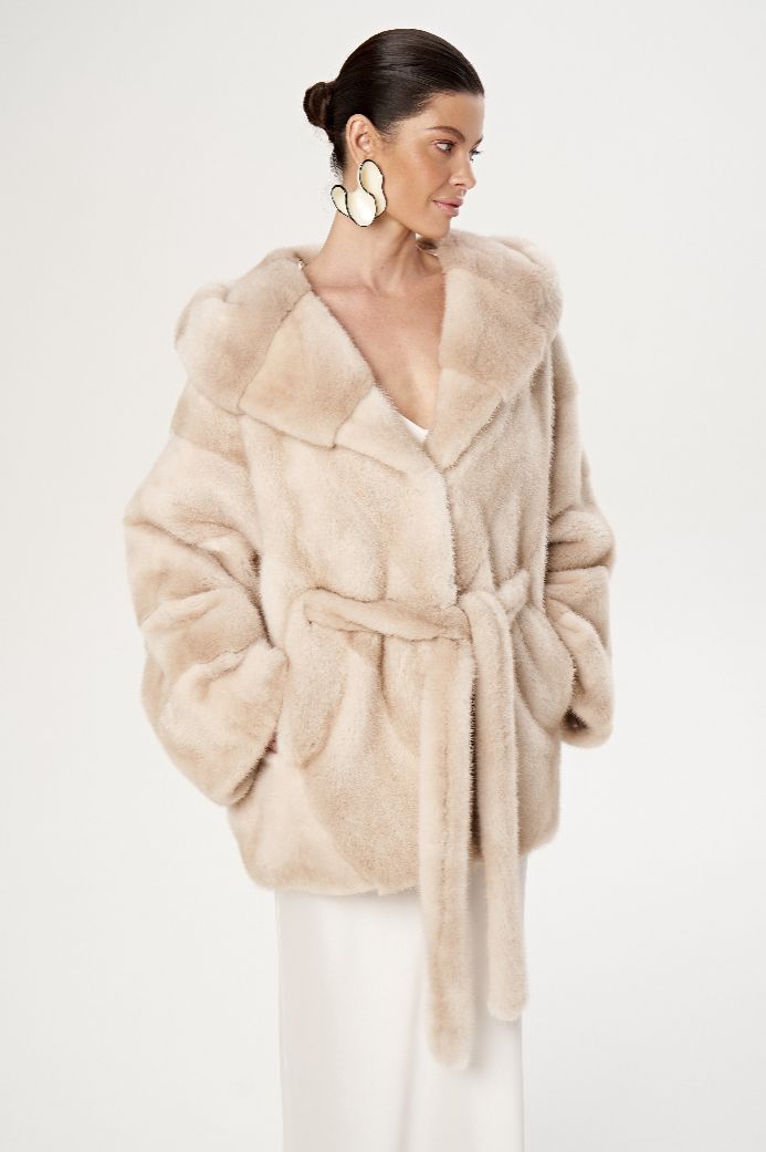 Норковая шуба с капюшоном 1224