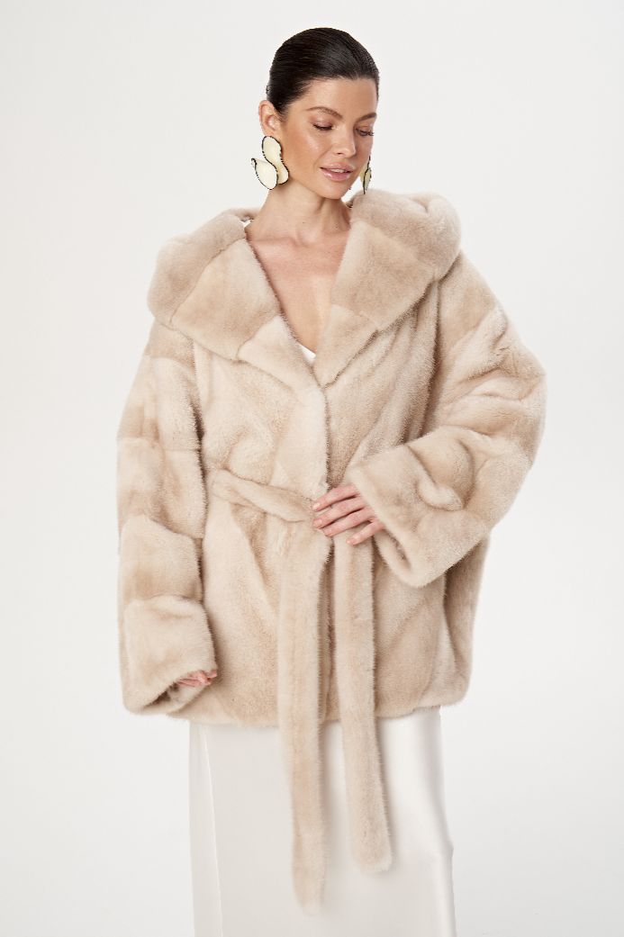 Норковая шуба с капюшоном 1224