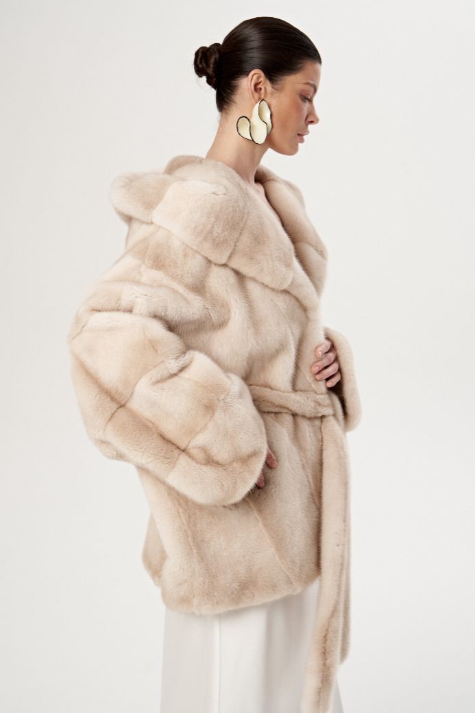 Норковая шуба с капюшоном 1224